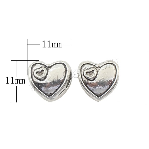 Zinklegierung Herz Perlen, plattiert, keine, 11x11x8mm, ca. 166PCs/Tasche, verkauft von Tasche