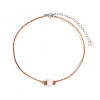 Zinc Alloy Necklace, with leather cord & Freshwater Pearl, handmade, for woman 300mm 