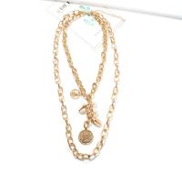 Shell Zinc Alloy Necklace, with Shell & Plastic Pearl, plated, Double Layer & for woman, golden Approx 22.4 Inch 