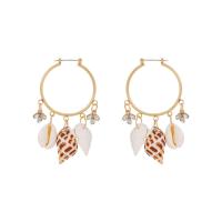Zinc Alloy Leverback Earring, with Shell, plated, for woman & with rhinestone, golden 