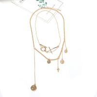 Zinc Alloy Necklace, plated, Double Layer & for woman, golden 