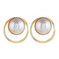 Zinc Alloy Stud Earring, with Plastic Pearl, plated, for woman, golden 