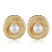 Pendientes de Perno de Aleación de Zinc, con Perlas plásticas, chapado, para mujer, dorado, 24x23mm, Vendido por Par