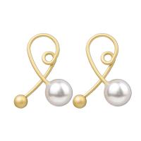 Pendientes de Perno de Aleación de Zinc, con Perlas plásticas, chapado, para mujer, dorado, 35x25mm, Vendido por Par