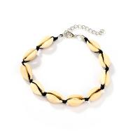 Zinc Alloy Anklet, with Nylon Cord & Shell, plated, Adjustable & for woman, white and black, 67mm 