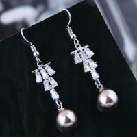 Zinc Alloy Drop Earring, with Cubic Zirconia & Plastic Pearl, brass earring hook, plated, for woman 50*10mm 