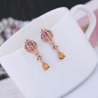 Zinc Alloy Rhinestone Drop Earring, with Rhinestone, stainless steel post pin, gold color plated, for woman & with rhinestone, 30*10mm 