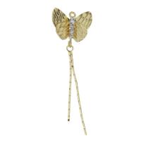 Brass Earring Drop Component, Butterfly, micro pave cubic zirconia, gold Approx 0.5mm 