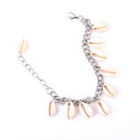 Iron Anklet, with Shell, with 60mm extender chain, plated, for woman 220mm Approx 8.6 Inch 