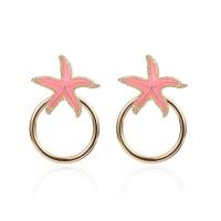 Enamel Zinc Alloy Stud Earring, Starfish, gold color plated, for woman 75*50mm 