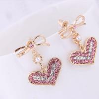 Zinc Alloy Rhinestone Drop Earring, with Rhinestone, stainless steel post pin, gold color plated, for woman & with rhinestone, Random Color, 28*22mm 