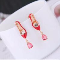 Enamel Zinc Alloy Drop Earring, plated, for woman & with cubic zirconia, red, 35*8mm 