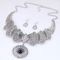 Rhinestone Zinc Alloy Jewelry Set, earring & necklace, with Rhinestone, plated, 2 pieces & for woman & with rhinestone .7 Inch 
