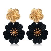 Zinc Alloy Drop Earring, stainless steel post pin, gold color plated, for woman, black, 44*28mm 