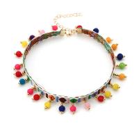 Zinc Alloy Choker Necklace, with Nylon Cord, gold color plated, with fluffy ball & folk style & for woman, multi-colored, 70mm Approx 12.5 Inch 