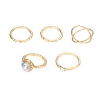 Zinc Alloy Ring Set, with Rhinestone, gold color plated, 5 pieces & for woman, US Ring .5 