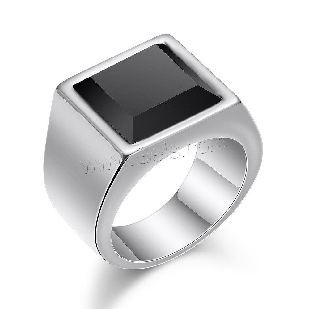 Titanium Steel Finger Ring, with Gemstone, Square, plated, different size for choice & for man, more colors for choice, 15mm, US Ring Size:7-12, Sold By PC