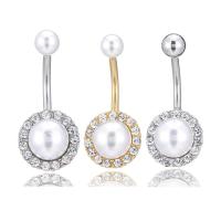 Glass Pearl Belly Ring, with Stainless Steel, Unisex & with rhinestone, 5mm*1.6*11MM 