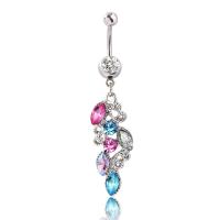 Stainless Steel Belly Ring, for woman & with rhinestone, multi-colored, 5MM*1.6*11MM 
