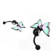 Stainless Steel Belly Ring, Butterfly, for woman & enamel & with rhinestone, 5MM*1.6*11MM 