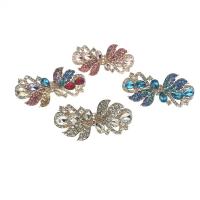 Hair Barrettes, Zinc Alloy, Flower, gold color plated, for woman & with rhinestone 80mm 