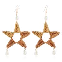 Plastic Pearl Zinc Alloy Earring, with Straw & Plastic Pearl, Star, plated, for woman, 98*55mm 