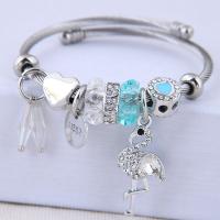 Zinc Alloy Cuff Bangle, with Tiger Tail Wire & Acrylic, plated, for woman & with rhinestone 55mm 