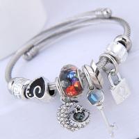 Zinc Alloy Cuff Bangle, with Tiger Tail Wire & Acrylic, plated, for woman & with rhinestone 55mm 