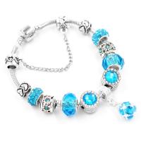 Zinc Alloy European Bracelets, with Rhinestone Clay Pave & Gemstone & Lampwork, silver color plated, snake chain & for woman Approx 7.8 Inch 