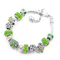 Zinc Alloy European Bracelets, silver color plated, snake chain & for woman & enamel & with rhinestone Approx 7.8 Inch 