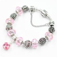 Zinc Alloy European Bracelets, with Crystal & Lampwork, silver color plated, snake chain & for woman & with rhinestone .8 Inch 