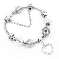 Zinc Alloy European Bracelets, with Gemstone & Crystal, silver color plated, snake chain & for woman & with rhinestone Approx 7.8 Inch 