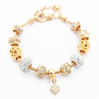 Zinc Alloy European Bracelets, gold color plated, snake chain & for woman & with rhinestone Approx 7.4 Inch 