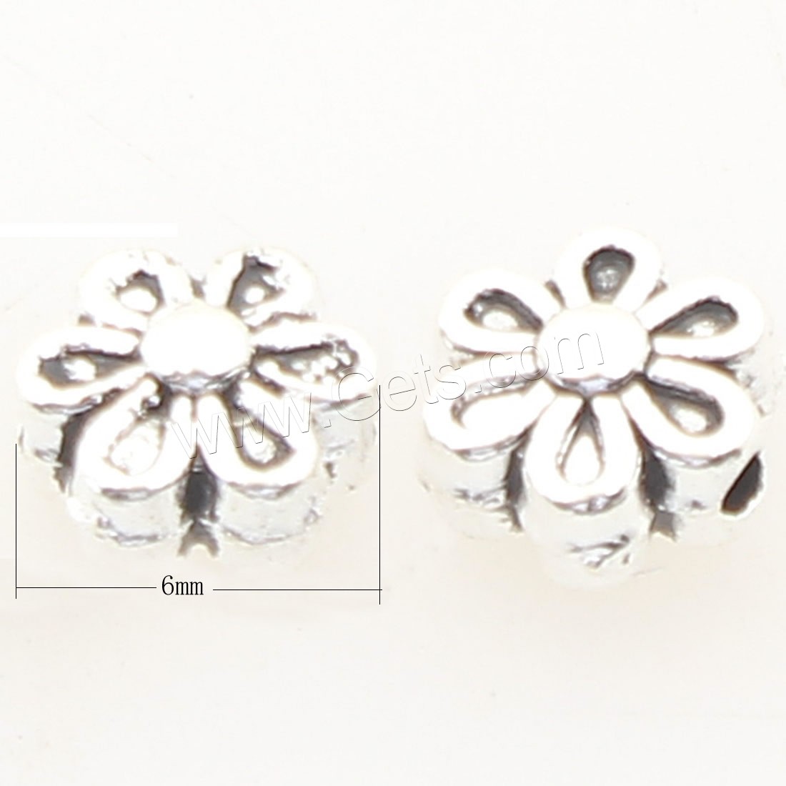 Perles en alliage de zinc de fleur, Plaqué de couleur d'argent, 6x6mm, Trou:Environ 1mm, Environ 1190PC/sac, Vendu par sac