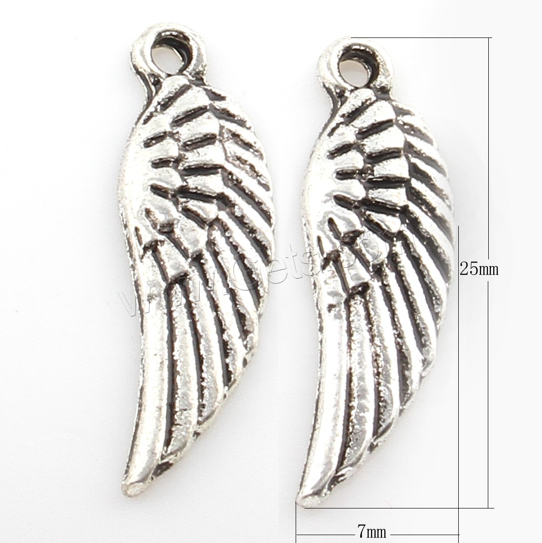 Wing Shaped Zinc Alloy Pendants, plated, more colors for choice, 7x25mm, Hole:Approx 2mm, Approx 499PCs/Bag, Sold By Bag