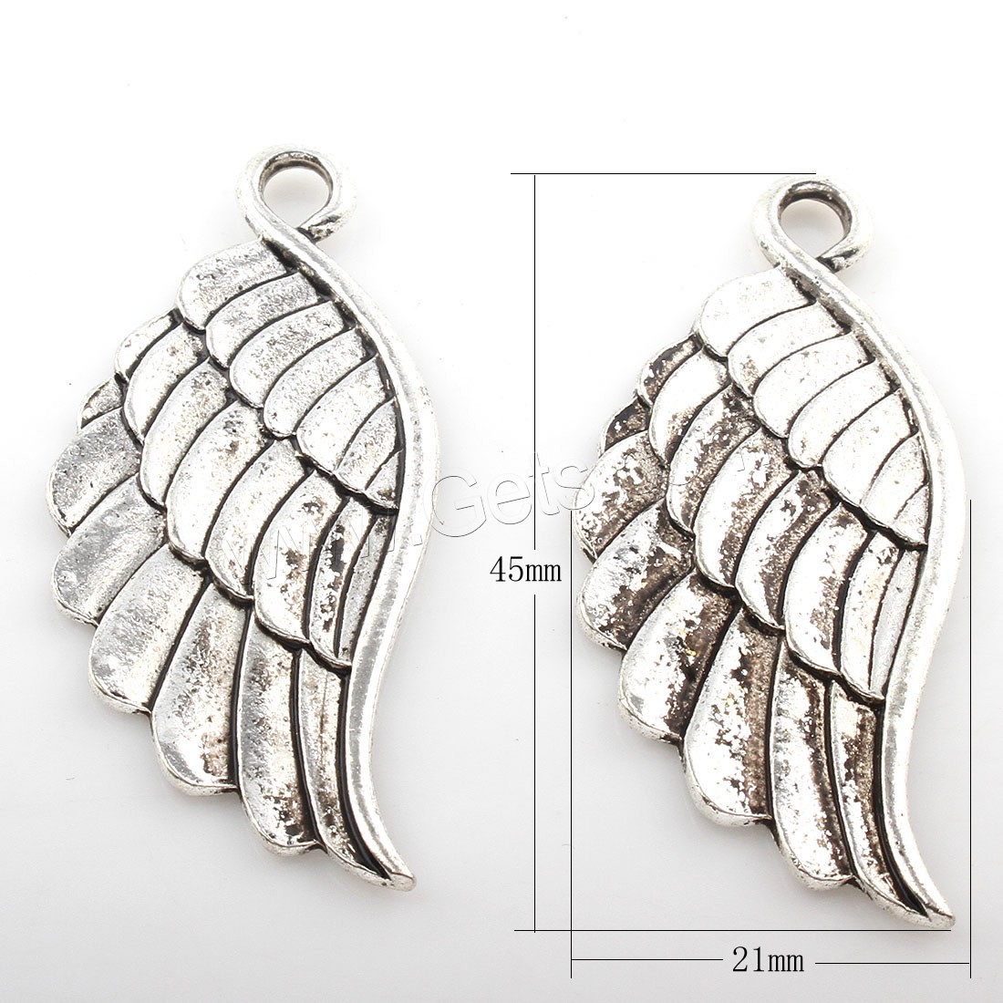 Wing Shaped Zinc Alloy Pendants, plated, more colors for choice, 21x45mm, Hole:Approx 3mm, Approx 72PCs/Bag, Sold By Bag