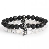 Howlite Bracelet Set, with Lava & Zinc Alloy, plated, 2 pieces & Unisex & micro pave rhinestone 8mm Approx 7.5 Inch 