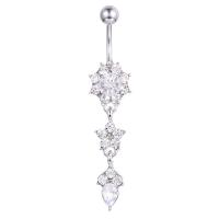 Stainless Steel Belly Ring, Zinc Alloy, for woman & with rhinestone 52*11mm 