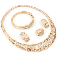 Rhinestone Zinc Alloy Jewelry Set, Stud Earring & collar & bangle & finger ring, gold color plated, for woman & with rhinestone, 210mm 