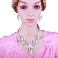 Rhinestone Zinc Alloy Jewelry Set, Stud Earring & necklace, Flower, plated, for woman & with rhinestone 210mm 
