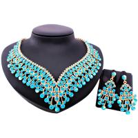 Fashion Zinc Alloy Jewelry Sets, Stud Earring & necklace, with Crystal, Flower, gold color plated, for woman & with rhinestone 210mm 