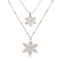 Rhinestone Zinc Alloy Necklace, Snowflake, platinum color plated, for woman & with rhinestone & , 750mm 