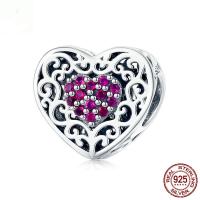 Rhinestone Sterling Silver Beads, 925 Sterling Silver, Heart, plated, with rhinestone Approx 4.5mm 
