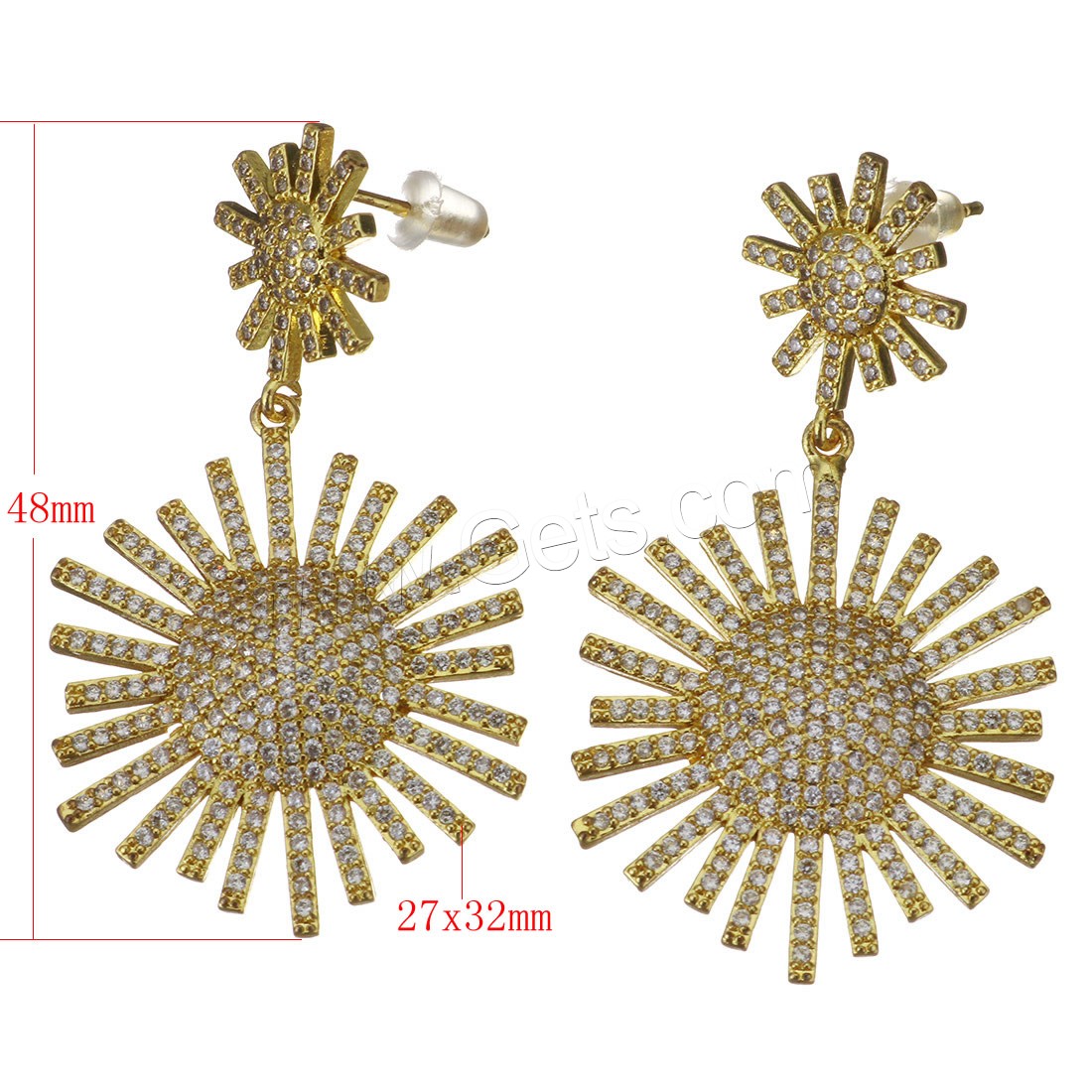 Cubic Zirconia Micro Pave Brass Earring, plated, micro pave cubic zirconia, more colors for choice, 48mm,27x32mm, Sold By Pair