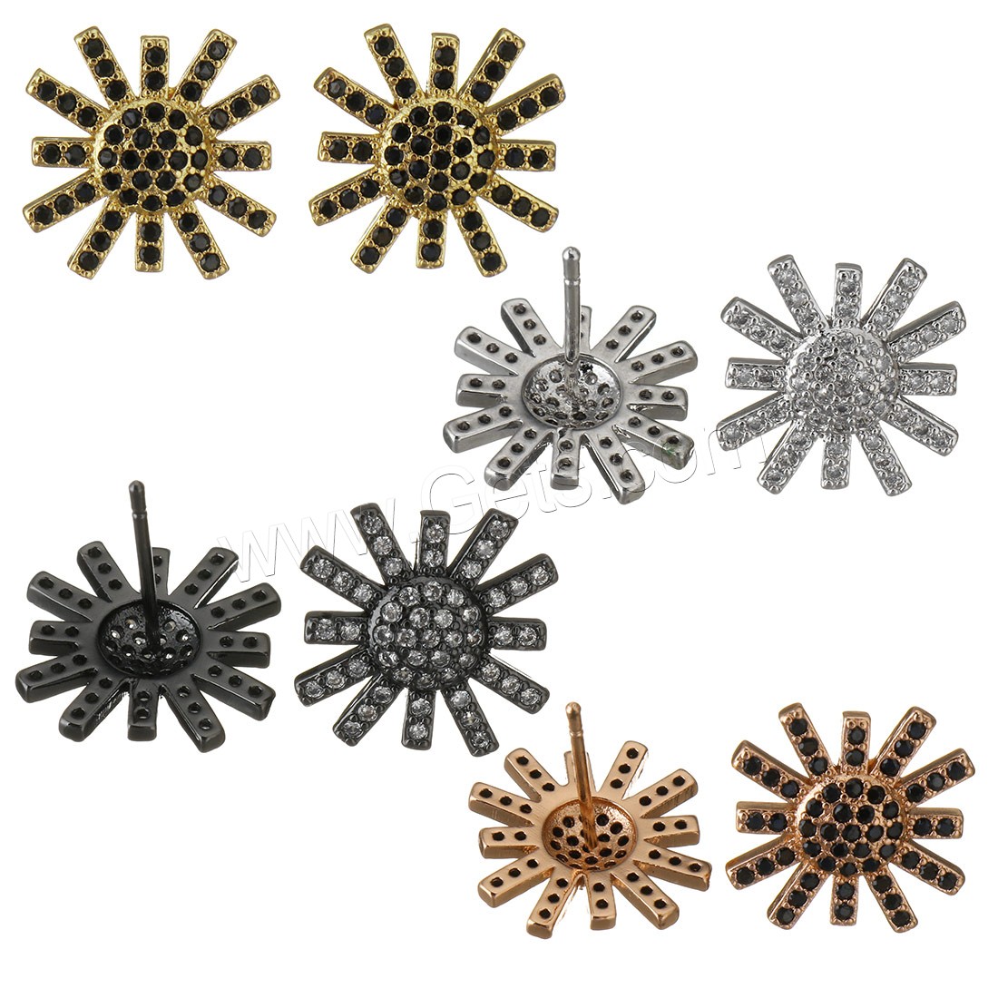 Brass Stud Earring, plated, micro pave cubic zirconia, more colors for choice, 13.5x13.5mm, Sold By Pair