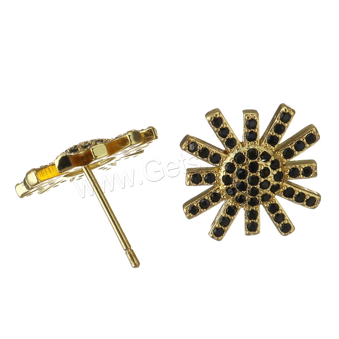 Brass Stud Earring, plated, micro pave cubic zirconia, more colors for choice, 13.5x13.5mm, Sold By Pair