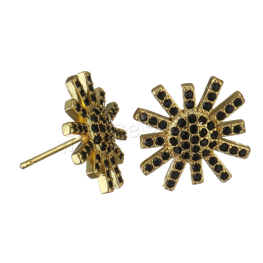 Brass Stud Earring, plated, micro pave cubic zirconia, more colors for choice, 13.5x13.5mm, Sold By Pair