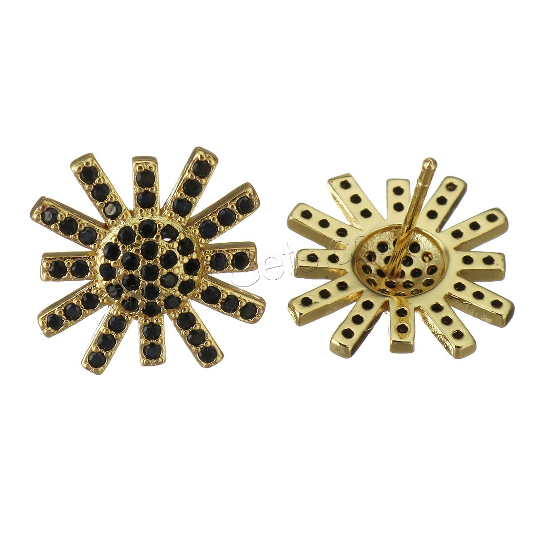 Brass Stud Earring, plated, micro pave cubic zirconia, more colors for choice, 13.5x13.5mm, Sold By Pair