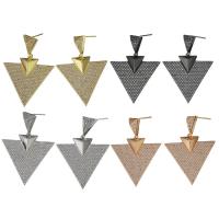 Cubic Zirconia Pendiente Brass Micro Pave, metal, Triángulo, chapado, micro arcilla de zirconia cúbica & para mujer, más colores para la opción, 45mm,32x33.5mm, Vendido por Par