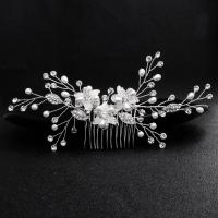 Bridal Decorative Hair Comb, Zinc Alloy, Flower, platinum color plated, for bridal, 90*160mm 